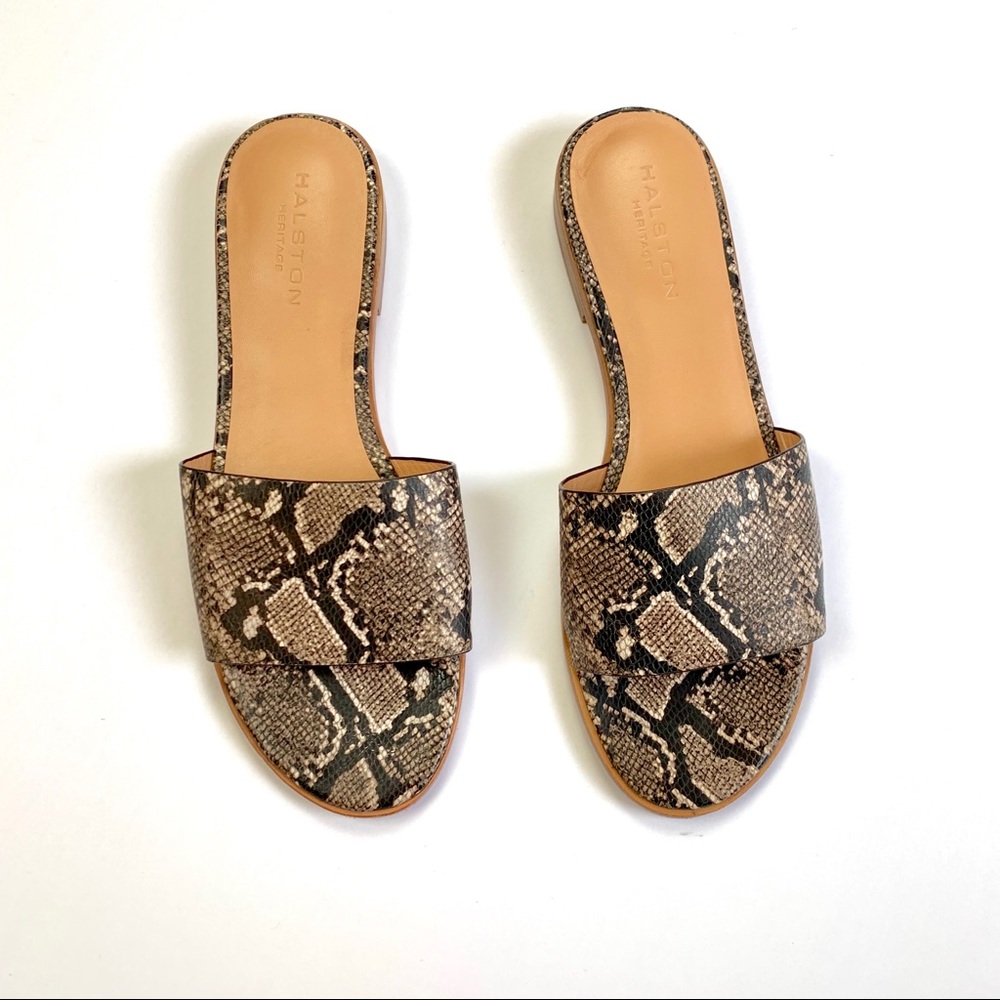 Halston Heritage Leather Snakeskin Slides